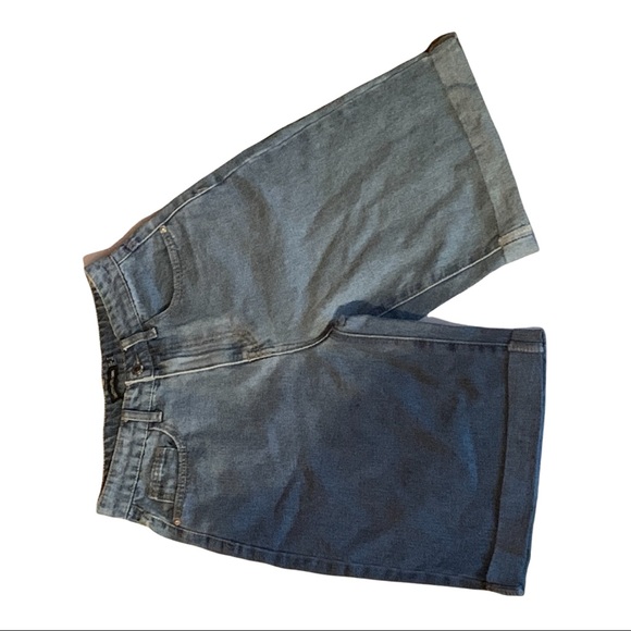 Vintage Wash Denim Longline Tun Up Boyfriend Shorts-Size4 - Picture 8 of 11